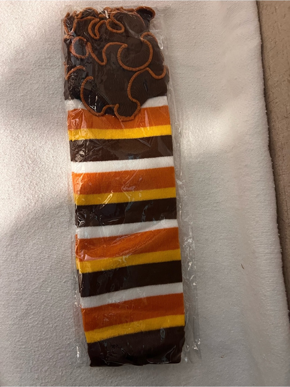 Women's Striped Knee-High Socks in Brown, Orange, Yellow & White